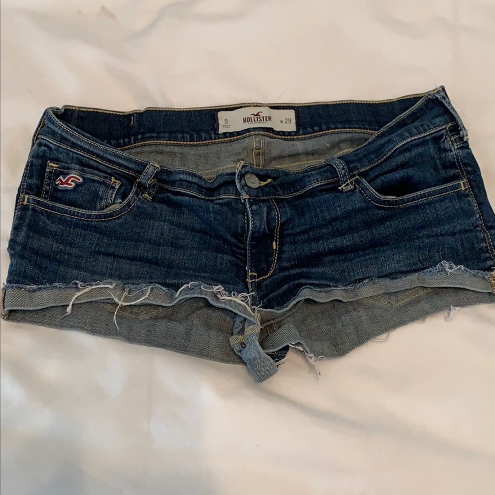 Dark blue jean cuffed short shorts